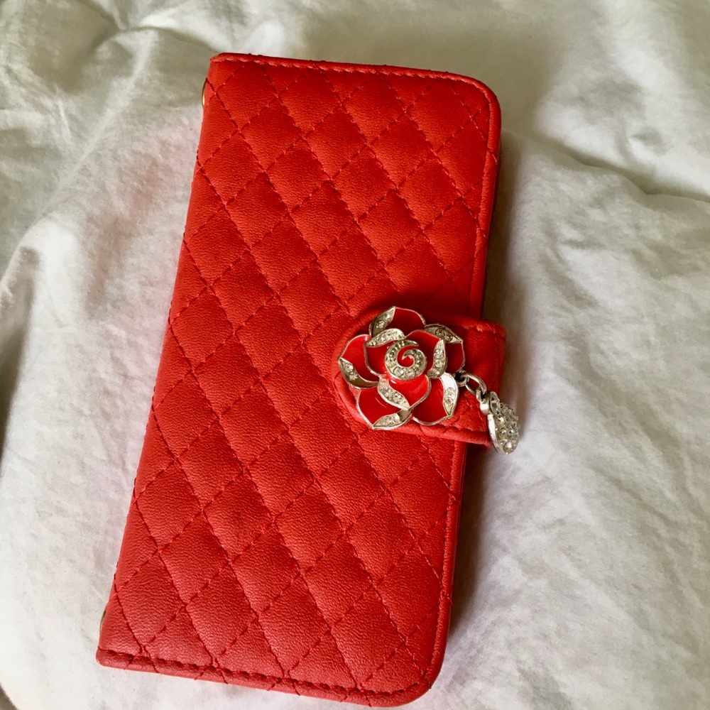 Red rose faux leather phone case